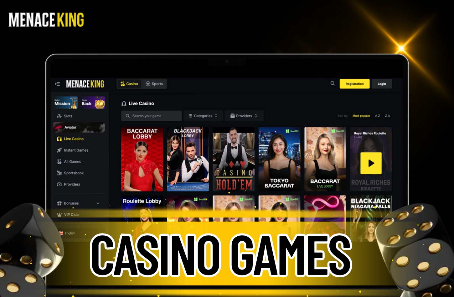 MenaceKing Casino offers a wide selection of games
