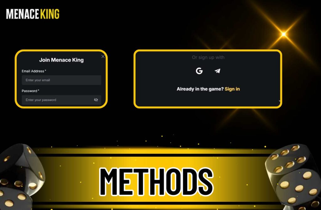 MenaceKing offers its Indian users two ways to register