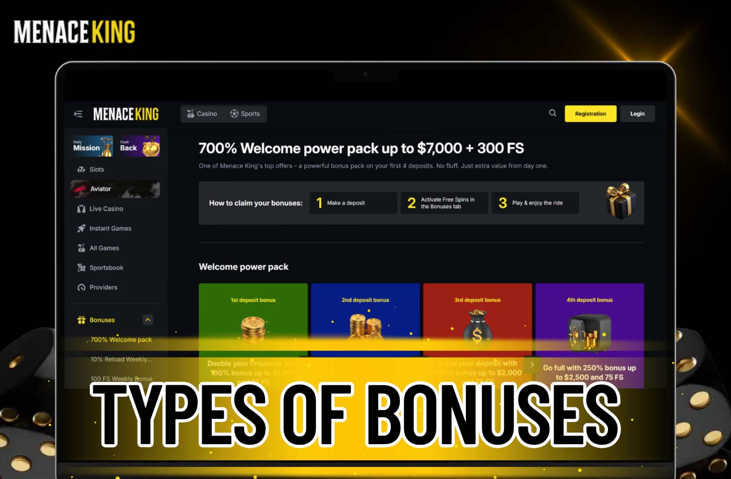 MenaceKing offers several attractive types of bonuses